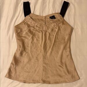 Nine West Tan Sleeveless Blouse with Black Straps 100% silk size 6
